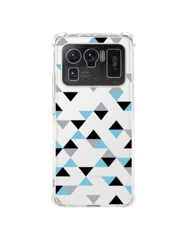 Coque Xiaomi Mi 11 Ultra Triangles Ice Blue Bleu Noir Transparente - Project M