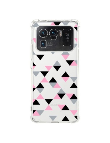 Coque Xiaomi Mi 11 Ultra Triangles Pink Rose Noir Transparente - Project M