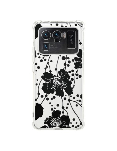 Coque Xiaomi Mi 11 Ultra Fleurs Noirs Flower Transparente - Dricia Do