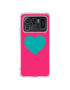 Coque Xiaomi Mi 11 Ultra Coeur Bleu Fond Rose - Laetitia