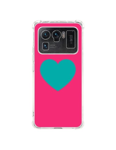 Coque Xiaomi Mi 11 Ultra Coeur Bleu Fond Rose - Laetitia