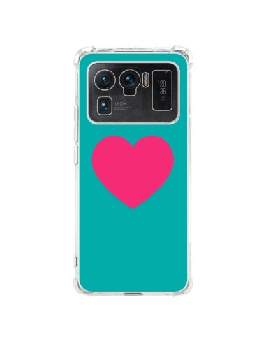 Coque Xiaomi Mi 11 Ultra Coeur Rose Fond Bleu  - Laetitia