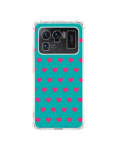 Coque Xiaomi Mi 11 Ultra Coeurs Roses Fond Bleu - Laetitia