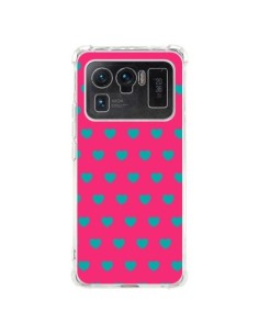 Coque Xiaomi Mi 11 Ultra Coeurs Bleus Fond Rose - Laetitia