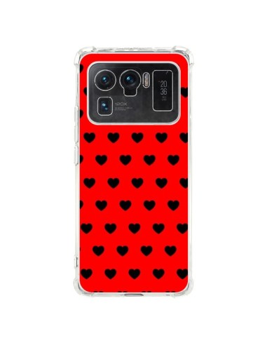 Coque Xiaomi Mi 11 Ultra Coeurs Noirs Fond Rouge - Laetitia