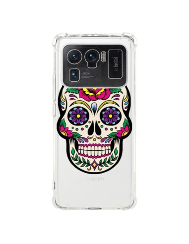 Coque Xiaomi Mi 11 Ultra Tête de Mort Mexicaine Fleurs Transparente - Laetitia