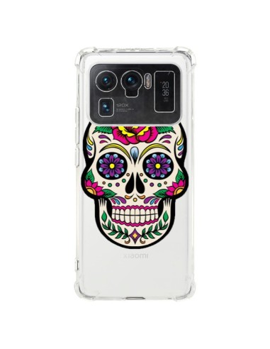 Coque Xiaomi Mi 11 Ultra Tête de Mort Mexicaine Fleurs Transparente - Laetitia