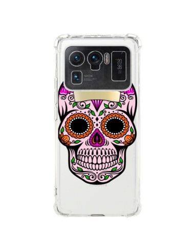 Coque Xiaomi Mi 11 Ultra Tête de Mort Mexicaine Noir Rose Transparente - Laetitia