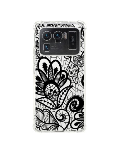Coque Xiaomi Mi 11 Ultra Lace Fleur Flower Noir Transparente - Petit Griffin