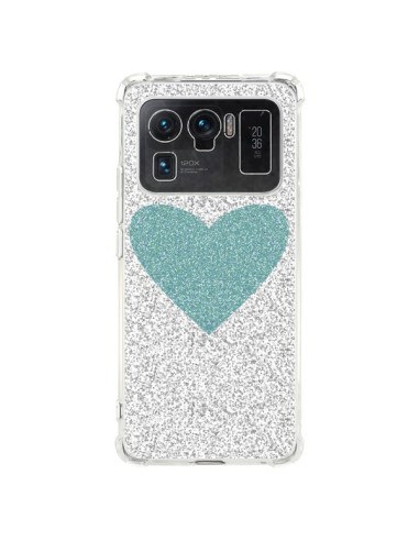 Coque Xiaomi Mi 11 Ultra Coeur Bleu Vert Argent Love - Mary Nesrala