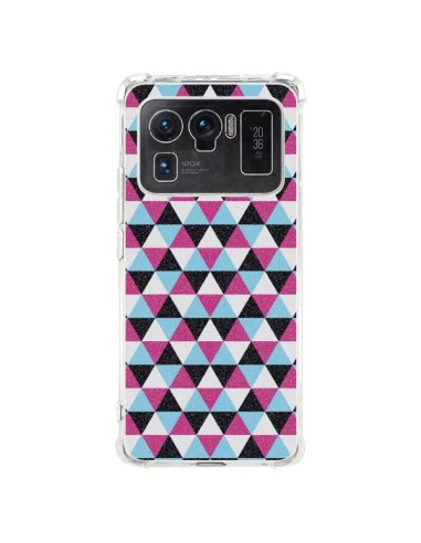 Coque Xiaomi Mi 11 Ultra Azteque Triangles Rose Bleu Gris - Mary Nesrala