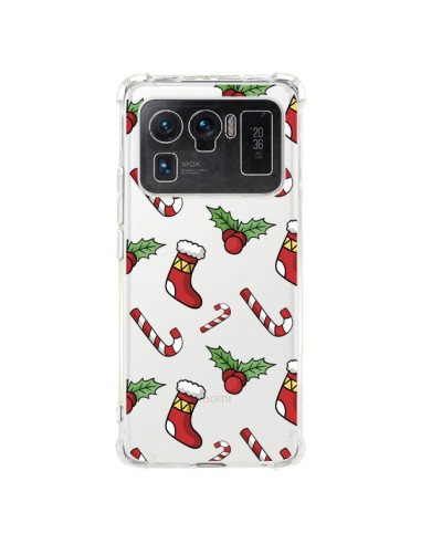 Coque Xiaomi Mi 11 Ultra Chaussette Sucre d'Orge Houx de Noël transparente - Nico