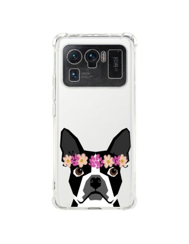 Coque Xiaomi Mi 11 Ultra Boston Terrier Fleurs Chien Transparente - Pet Friendly