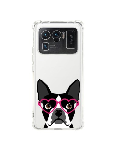 Coque Xiaomi Mi 11 Ultra Boston Terrier Lunettes Coeurs Chien Transparente - Pet Friendly