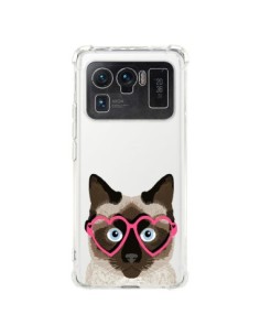 Coque Xiaomi Mi 11 Ultra Chat Marron Lunettes Coeurs...