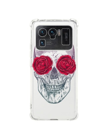 Coque Xiaomi Mi 11 Ultra Tête de Mort Rose Fleurs Transparente - Rachel Caldwell