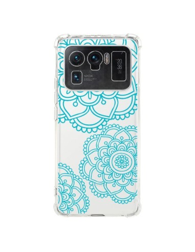 Coque Xiaomi Mi 11 Ultra Mandala Bleu Aqua Doodle Flower Transparente - Sylvia Cook