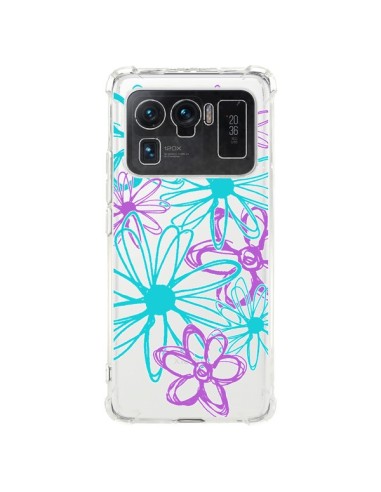 Coque Xiaomi Mi 11 Ultra Turquoise and Purple Flowers Fleurs Violettes Transparente - Sylvia Cook