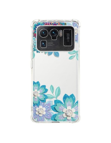 Coque Xiaomi Mi 11 Ultra Winter Flower Bleu, Fleurs d'Hiver Transparente - Sylvia Cook
