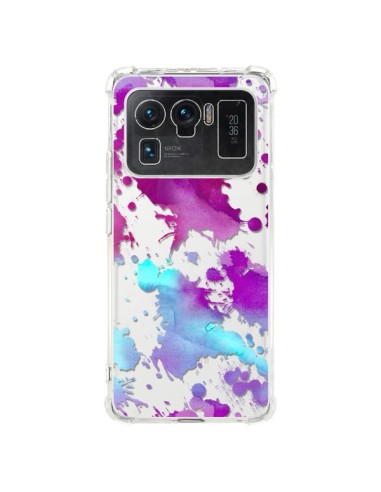 Coque Xiaomi Mi 11 Ultra Watercolor Splash Taches Bleu Violet Transparente - Sylvia Cook