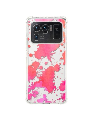 Coque Xiaomi Mi 11 Ultra Watercolor Splash Taches Rose Orange Transparente - Sylvia Cook