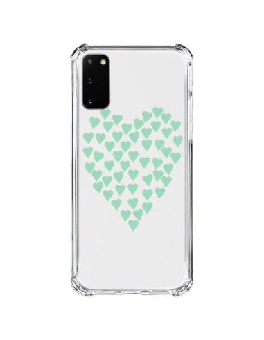 Coque Samsung Galaxy S20 FE Coeurs Heart Love Mint Bleu Vert Transparente - Project M