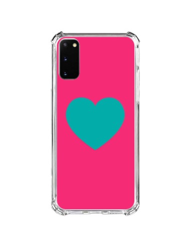 Coque Samsung Galaxy S20 FE Coeur Bleu Fond Rose - Laetitia