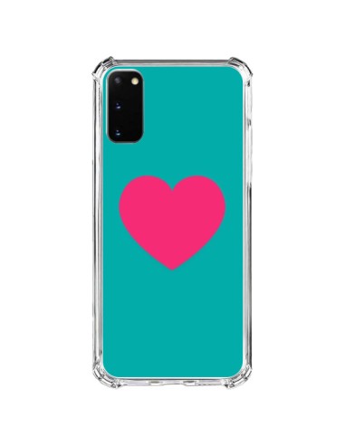 Samsung Galaxy S20 FE Case Heart Pink Sfondo Blue  - Laetitia