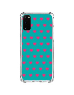 Coque Samsung Galaxy S20 FE Coeurs Roses Fond Bleu - Laetitia