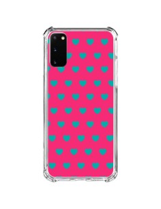 Coque Samsung Galaxy S20 FE Coeurs Bleus Fond Rose - Laetitia