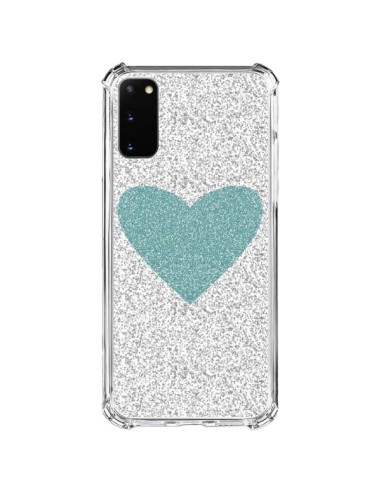 Coque Samsung Galaxy S20 FE Coeur Bleu Vert Argent Love - Mary Nesrala