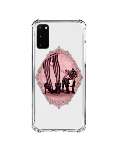 Samsung Galaxy S20 FE Case Lady Jambes Dog Bulldog Dog Pink Polka Black Clear - Maryline Cazenave