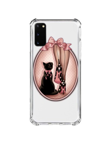 Coque Samsung Galaxy S20 FE Lady Chat Noeud Papillon Pois Chaussures Transparente - Maryline Cazenave
