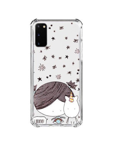 Coque Samsung Galaxy S20 FE Petite Fille et Licorne I Believe Transparente - Nico