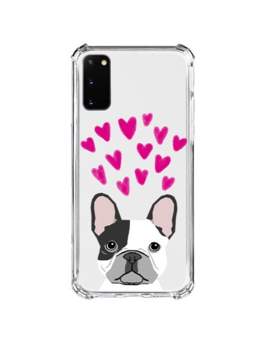 Coque Samsung Galaxy S20 FE Bulldog Français Coeurs Chien Transparente - Pet Friendly