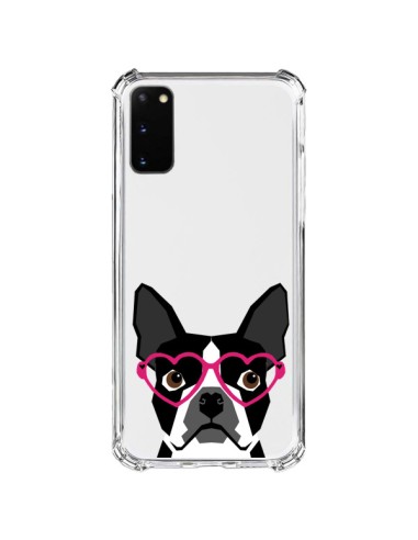 Coque Samsung Galaxy S20 FE Boston Terrier Lunettes Coeurs Chien Transparente - Pet Friendly