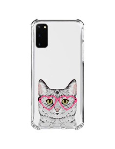 Cover Samsung Galaxy S20 FE Gatto Grigio Occhiali Cuori Trasparente - Pet Friendly