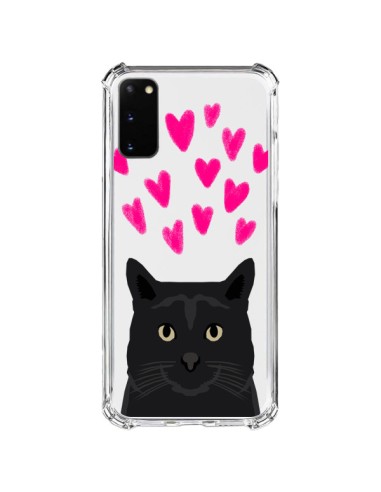 Coque Samsung Galaxy S20 FE Chat Noir Coeurs Transparente - Pet Friendly