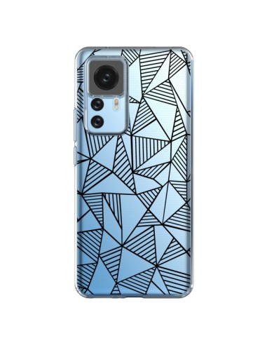 Cover Xiaomi 12T/12T Pro Linee Griglia Triangles Grid Astratto Nero Trasparente - Project M