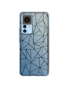 Coque Xiaomi 12T/12T Pro Lignes Grilles Triangles Full Grid Abstract Noir Transparente - Project M