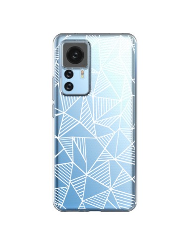 Coque Xiaomi 12T/12T Pro Lignes Grilles Triangles Grid Abstract Blanc Transparente - Project M