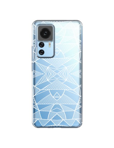 Cover Xiaomi 12T/12T Pro Linee Specchi Griglia Triangoli Grid Astratto Bianco Trasparente - Project M