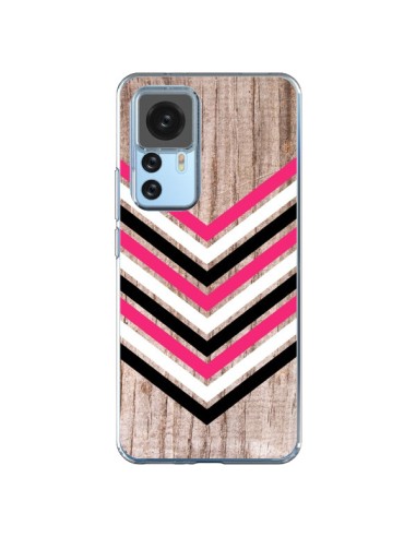 Coque Xiaomi 12T/12T Pro Tribal Aztèque Bois Wood Flèche Rose Blanc Noir - Laetitia