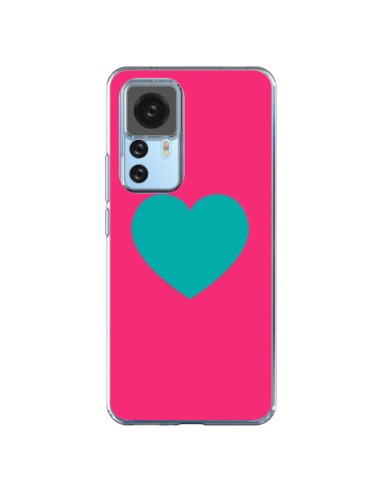 Cover Xiaomi 12T/12T Pro Cuore Blu Sfondo Rosa - Laetitia