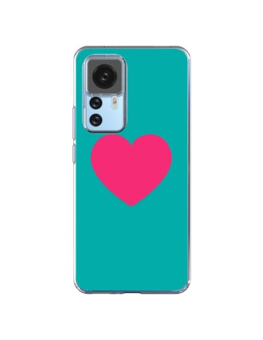 Coque Xiaomi 12T/12T Pro Coeur Rose Fond Bleu  - Laetitia