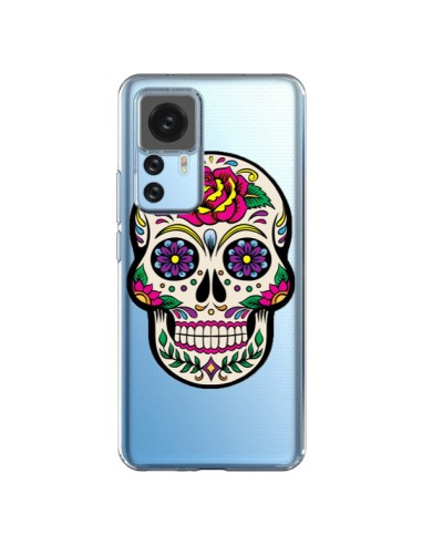 Cover Xiaomi 12T/12T Pro Teschio Messicano Fiori Trasparente - Laetitia