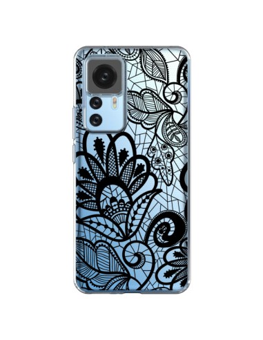 Cover Xiaomi 12T/12T Pro Pizzo Fiori Flower Nero Trasparente - Petit Griffin