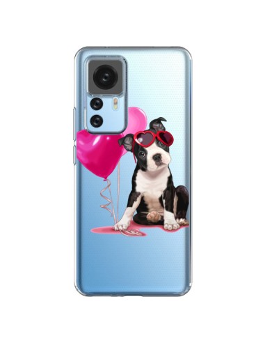 Cover Xiaomi 12T/12T Pro Cane Dog Palloncini Occhiali Cuore Rosa Trasparente - Maryline Cazenave
