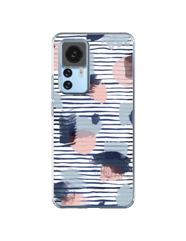 Cover Xiaomi 12T/12T Pro Watercolor Stains Righe Azzurre - Ninola Design