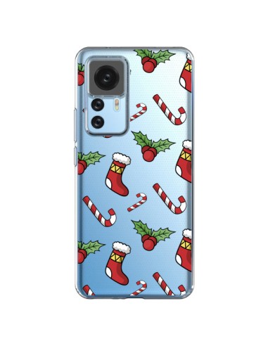 Coque Xiaomi 12T/12T Pro Chaussette Sucre d'Orge Houx de Noël transparente - Nico